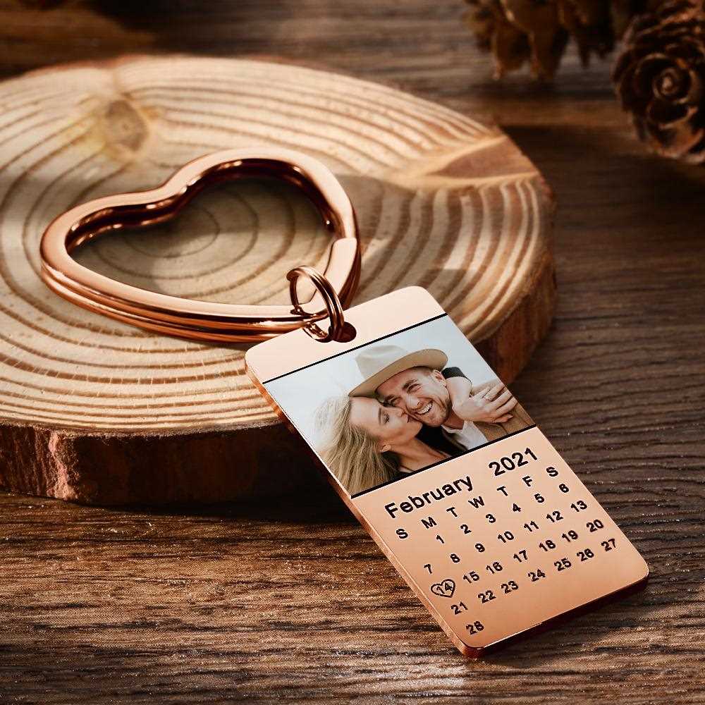 Custom Date Keychain Photo Keychain Gifts for Couple Heart 3 Colors Valentines Day Gifts - Giftlab