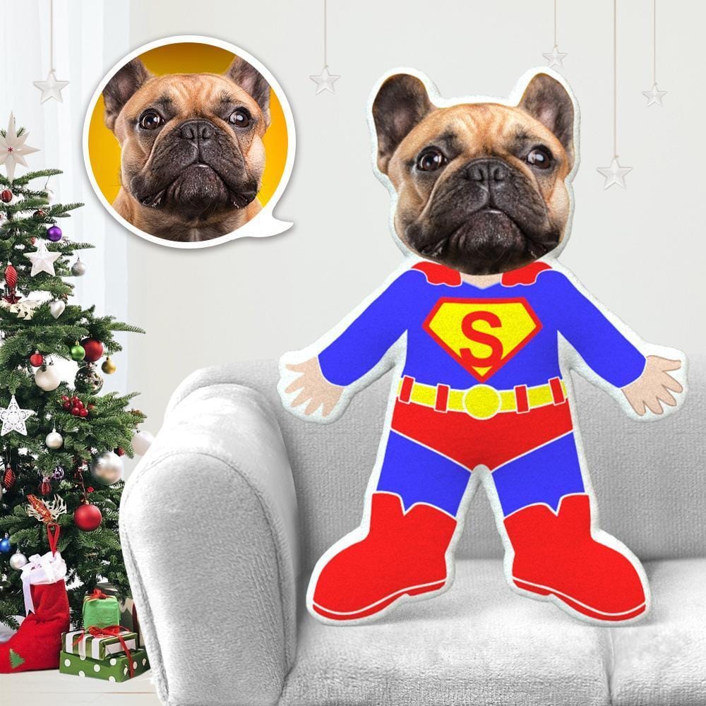 Dog Face Pillow Pet Photo Pillow Gifts for Dog Lovers Super Man Costume - Giftlab