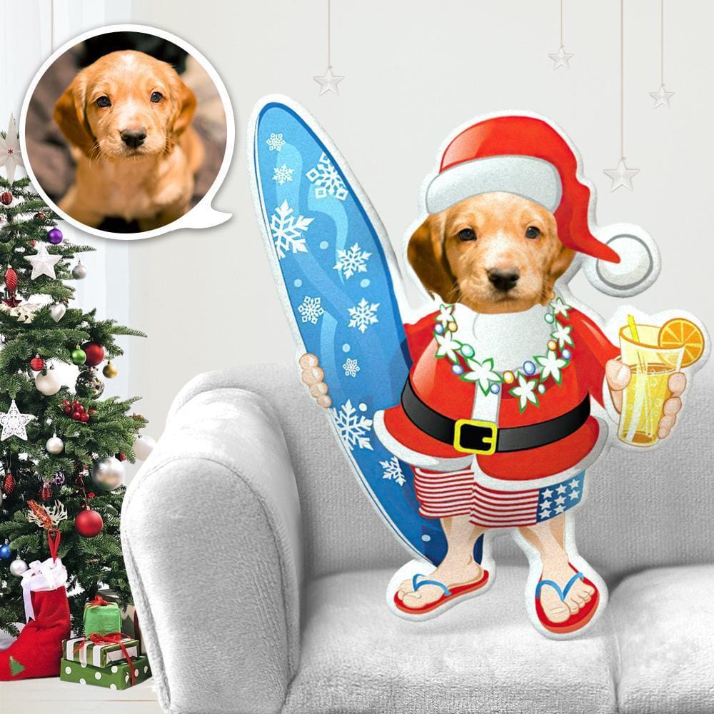 Dog Face Pillow Pet Photo Pillow Gifts for Dog Lovers Surfboard Santa Costume - Giftlab