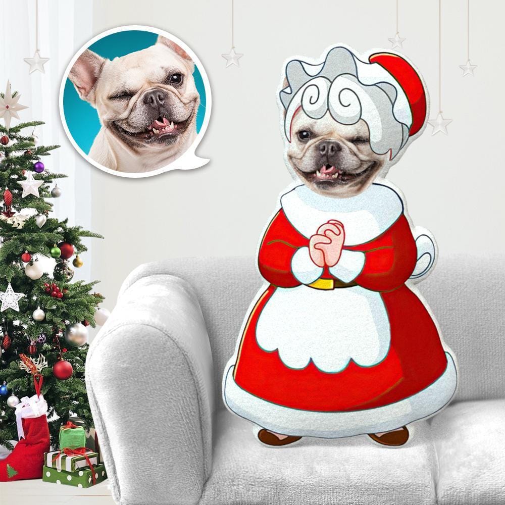 Dog Face Pillow Pet Photo Pillow Gifts for Dog Lovers Mrs Santa Claus Costume - Giftlab
