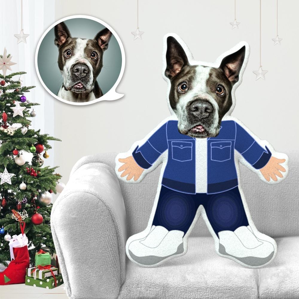 Dog Face Pillow Pet Photo Pillow Gifts for Dog Lovers Denim Costume - Giftlab