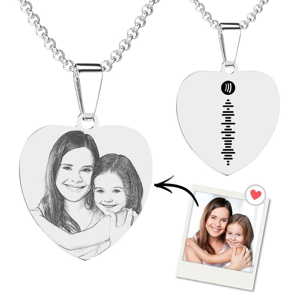 Mothers Day Necklace Personalized Engrave Photo Necklace Music Code Heart Necklace - Giftlab