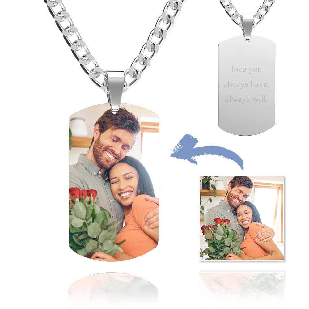 Men's Photo Tag Necklace with Engraving Stainless Steel - Giftlab