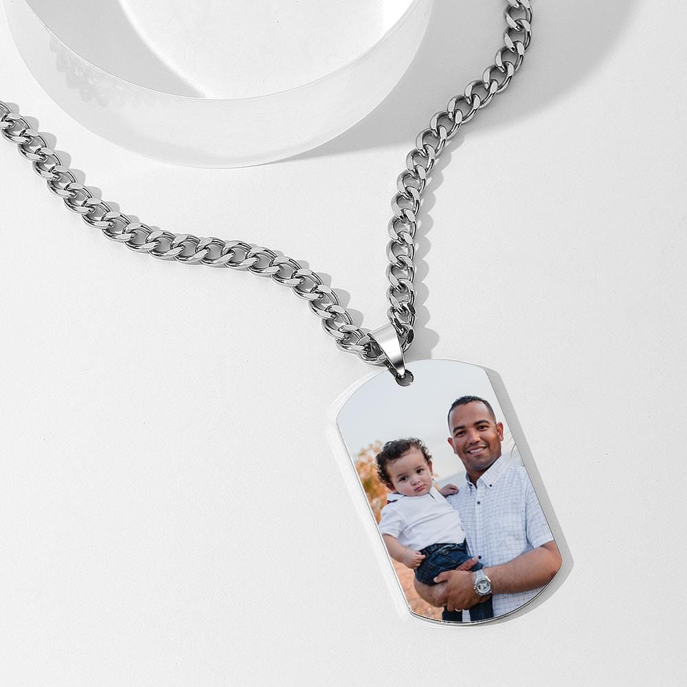 Personalised Photo Engraved Necklace Stainless Steel Gift for Dad - Giftlab