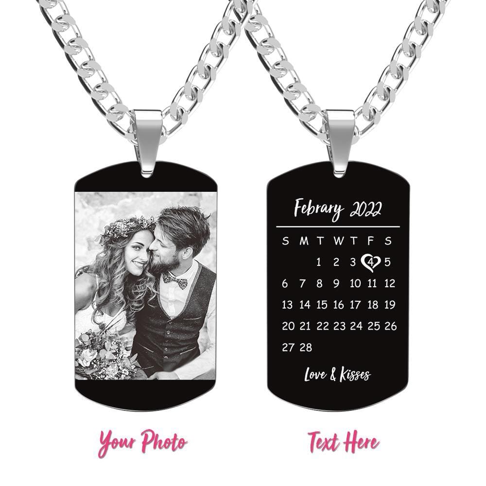 Custom Photo Necklace With Words Photo And Date Gifts for Couple On Anniversary - Giftlab