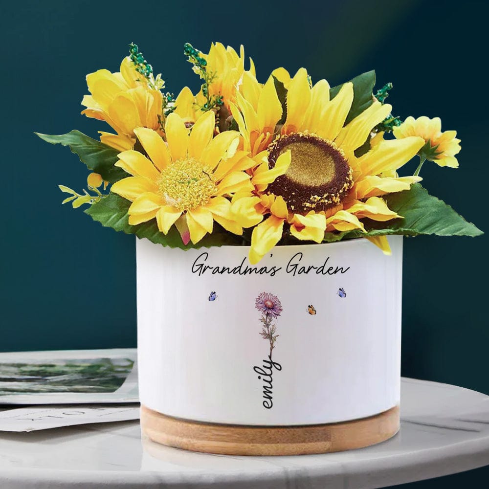 Mother's Day Gifts Custom Birth Flowers Pot Personalized Name Ceramic Plant Pot - Giftlab