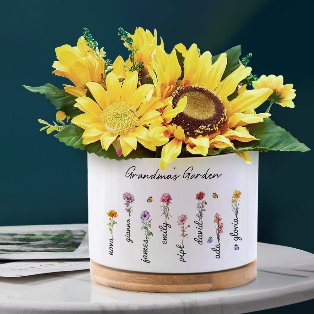 Mother's Day Gifts Custom Birth Flowers Pot Personalized Name Ceramic Plant Pot - Giftlab
