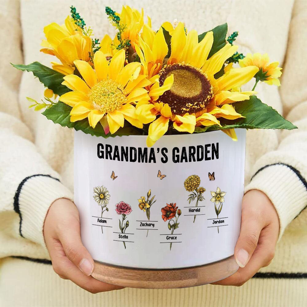 Custom Birth Flowers Planter Pot Personalized Name Ceramic Succulent Plant Pot Gifts for Mom - Giftlab