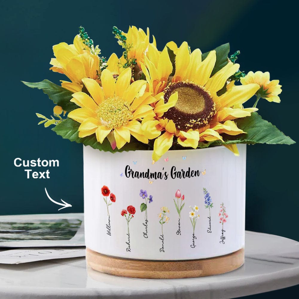 Custom Birth Flowers Planter Ceramic Pot Personalized Name Mom's Gifts - Giftlab