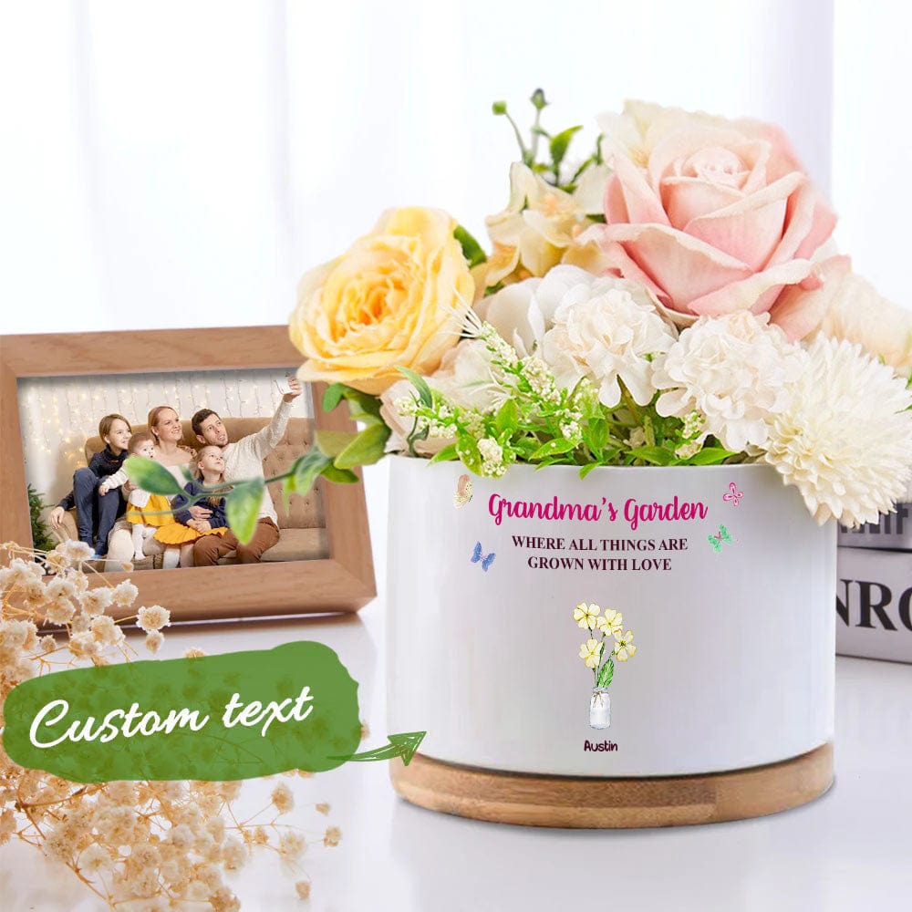 Custom Birth Flowers Pot Personalized Name Ceramic Plant Pot Mother's Day Gifts - Giftlab