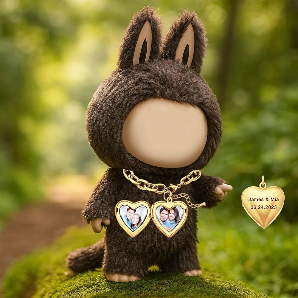 Custom Necklace for Labu Personalized Heart Locket Necklace Monster Doll Necklace Vintage Adjustable Link Necklace Gifts