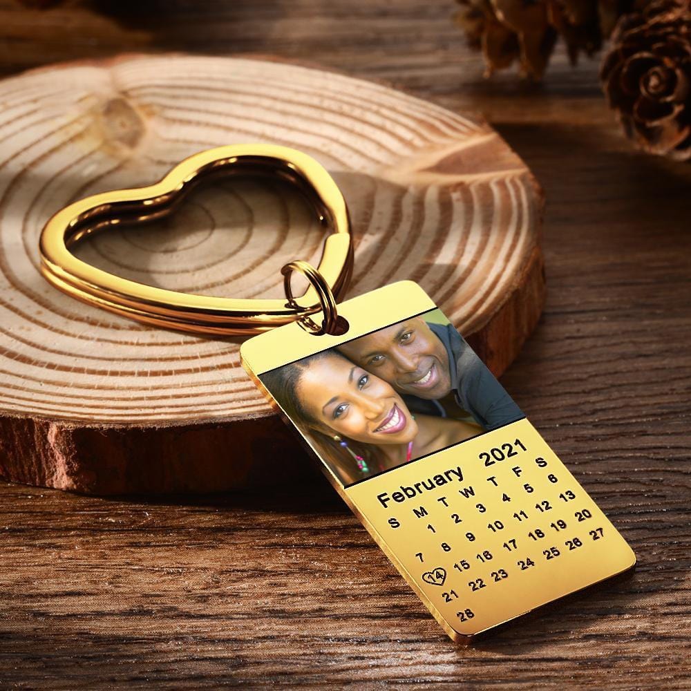 Photo Keychain Calendar Keychain Golden Color Christmas Gifts for Him - Giftlab