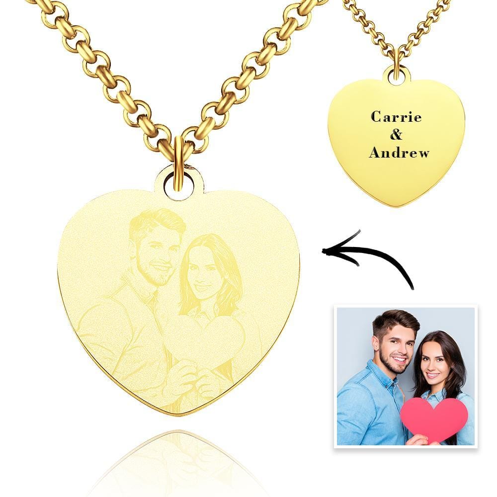 Engraved Necklace Heart Necklace With Picture Anniversary Gifts 2 Colors Valentines Day Gifts - Giftlab