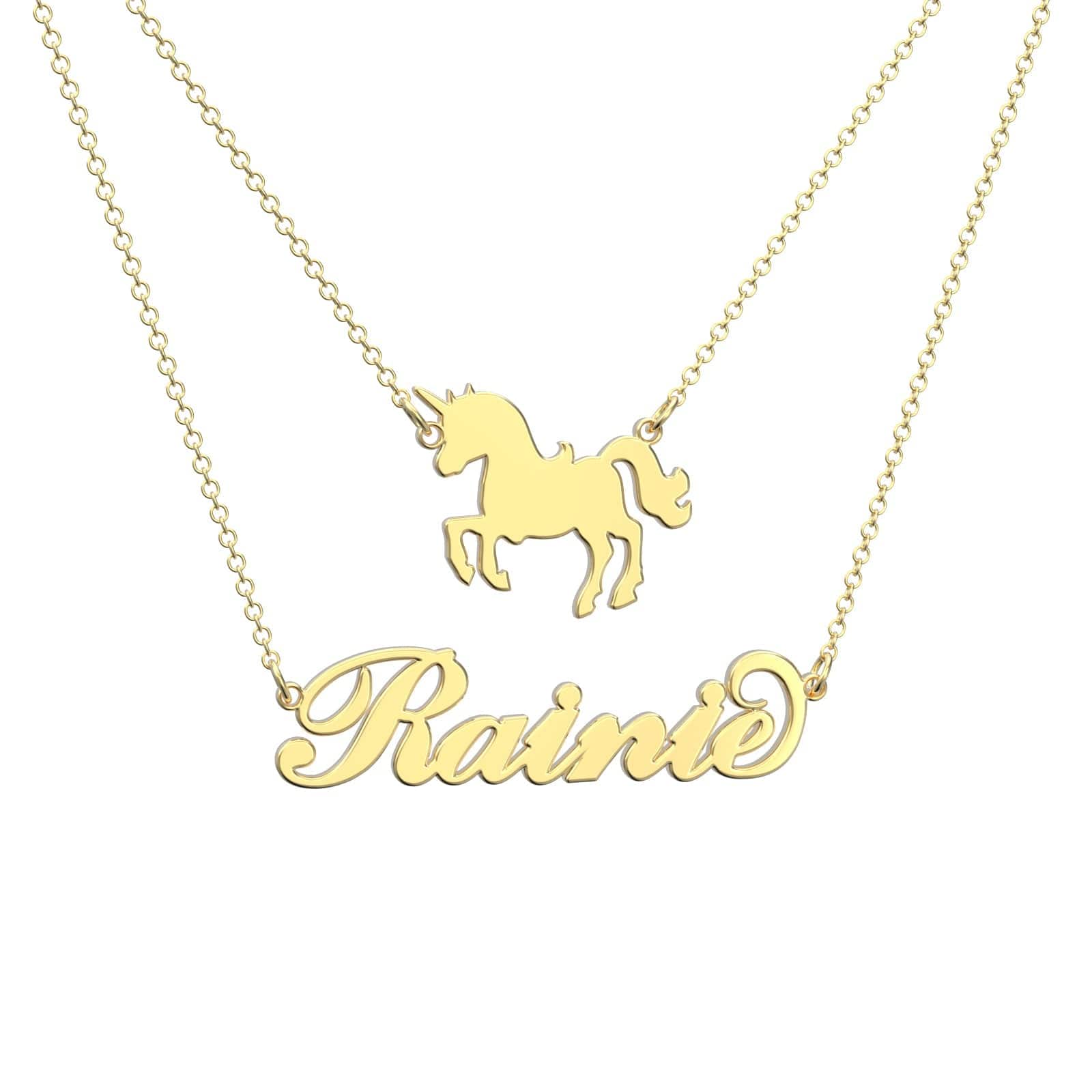 Custom Name Necklace Unicorn Double Necklace Gift For Little Girl - Giftlab