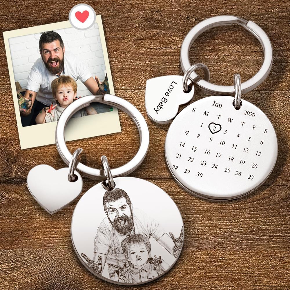 Custom Photo Engraved Keychain Date Save Keychain Significant Date Marker Custom Anniversary Gifts - Giftlab