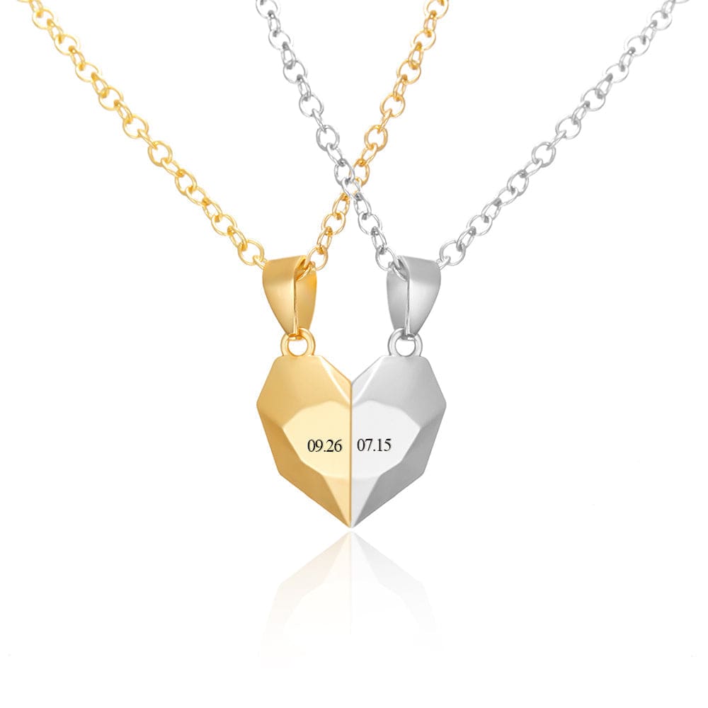 Custom Matching Necklaces For Couples Magnetic Heart Necklace with Date Anniversary Gifts - Giftlab