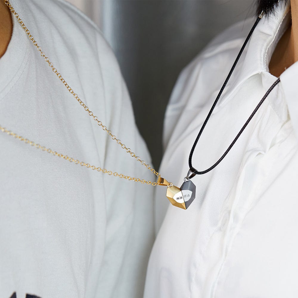 Custom Magnetic Heart Necklace with Date Matching Necklaces For Couples Anniversary Gifts - Giftlab