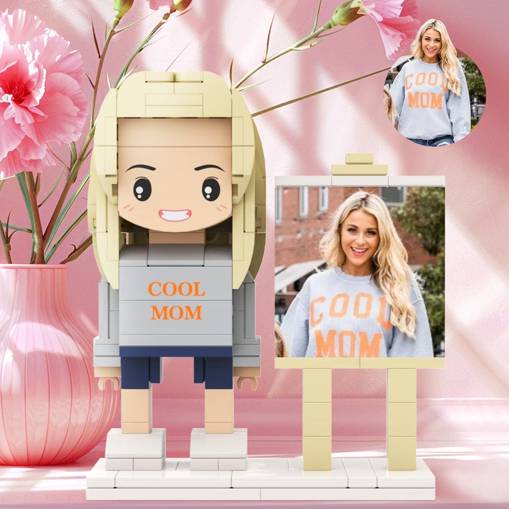 Gift For Mom Custom Brick Figures Photo Brick Figures with Frame Full Body Custom 1 Person Round Face Brick Figures - Giftlab