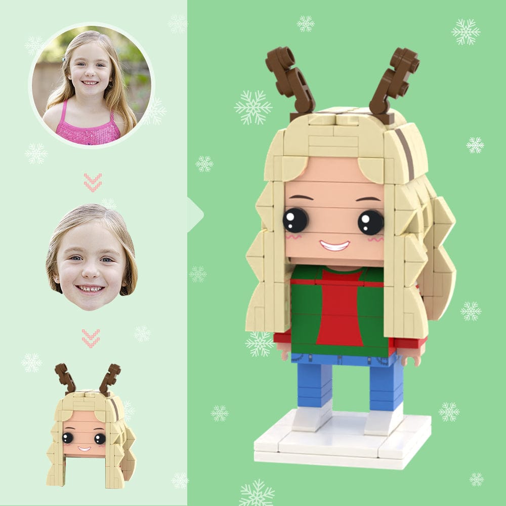 Christmas Gifts Custom Head Brick Figures Personalized Girl with Antlers Brick Figures Small Particle Block Toy - Giftlab