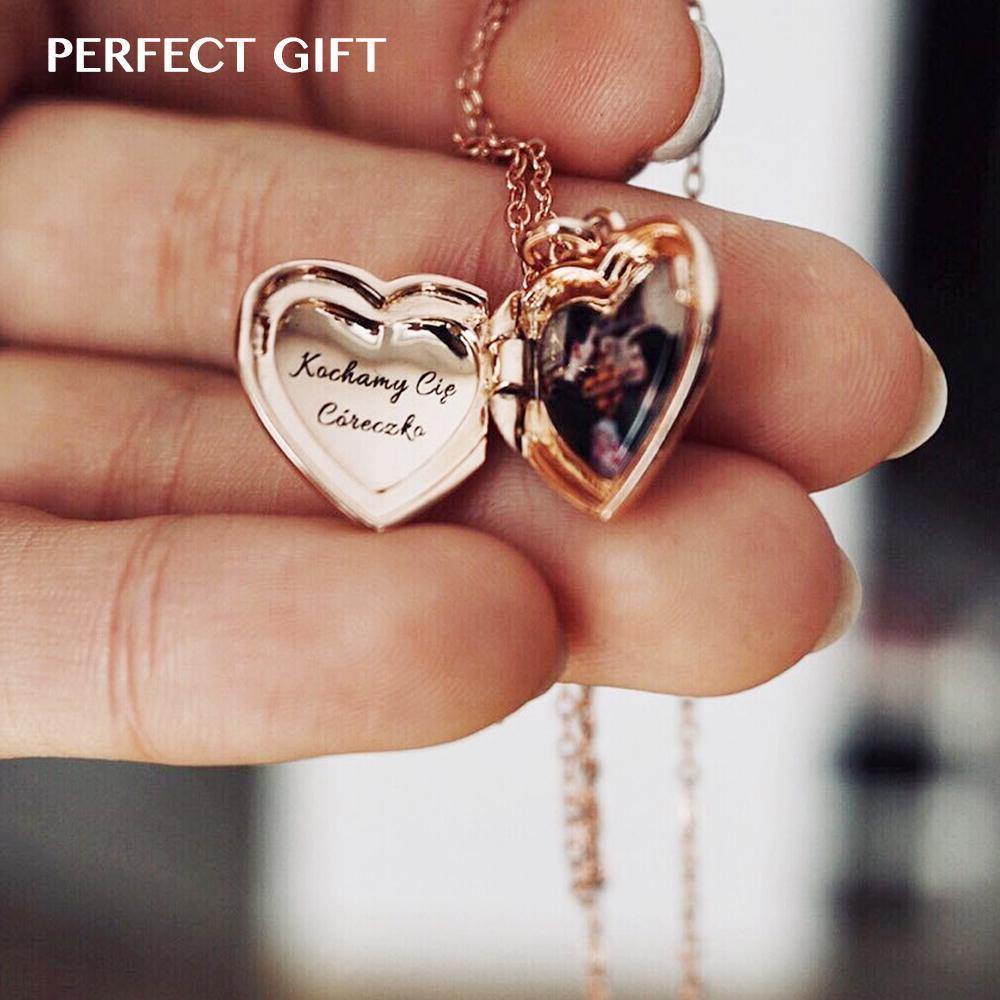 Engraved Round Photo Locket Necklace Gifts for Her Silver - Giftlab