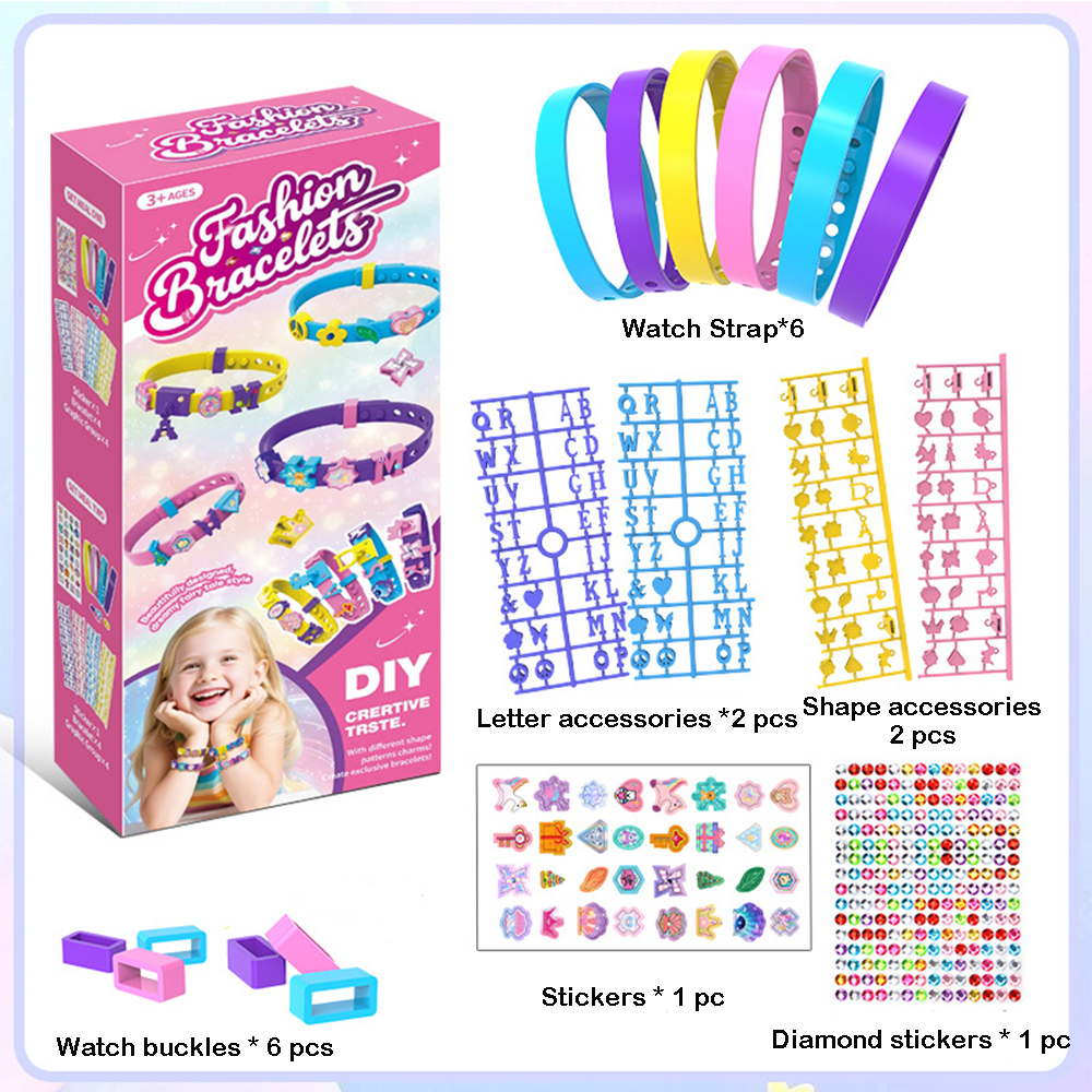 DIY Silicone Bracelet Making Kit for Kids - Girls Colorful Charm Art & Craft Kit with Adjustable Rubber Wristbands, Decoration Accessories & Stickers for Party Favors and Birthday Gifts