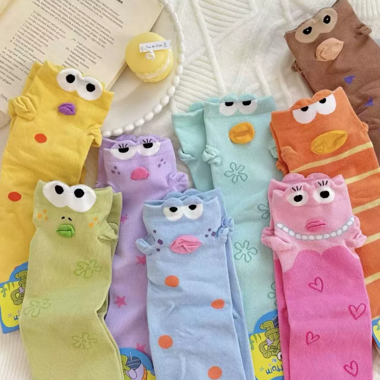 Funny Cartoon Ugly Fish Mid-calf Socks Novelty Cute Bikini Bottom Character Crew Socks