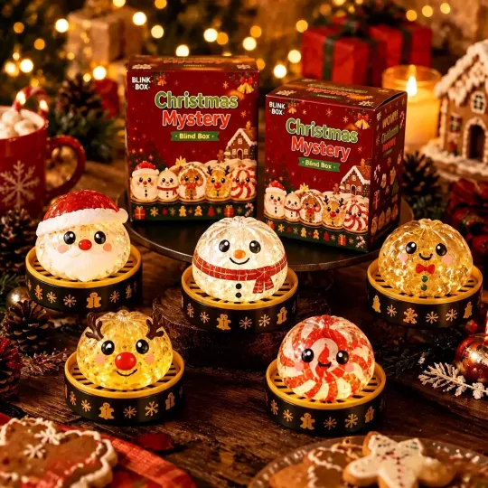 Christmas Squishy Toy Gift Box, Soft Cute Bun-Shaped Bouncy Fidget Stress Relief Toy, Festive Christmas Character Squeeze Toy, Holiday Party Favor Surprise Gift for Kids Adults