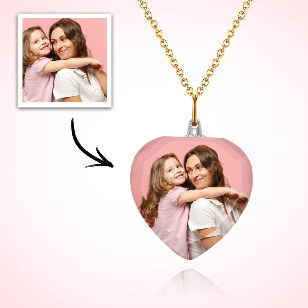 Custom Photo Necklace Mother's Day Gifts Personalized Charm Heart Shaped Crystal - Giftlab