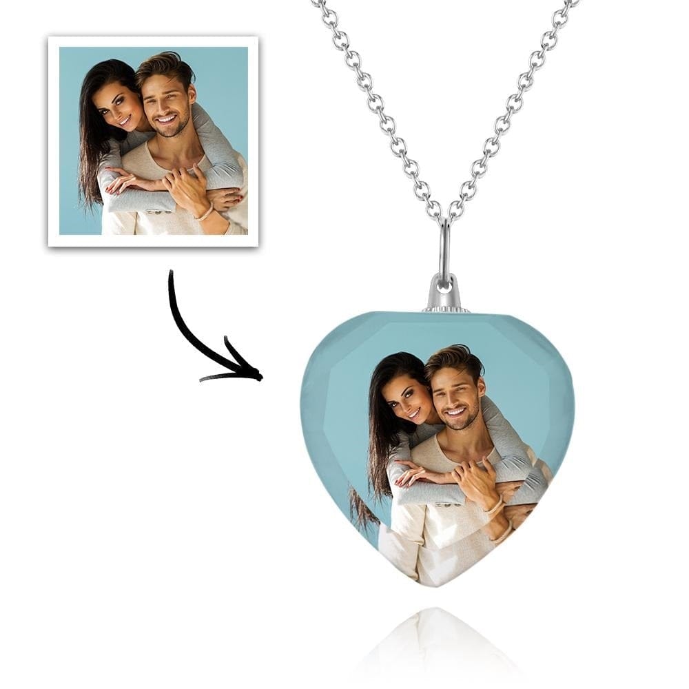Custom Photo Necklace Personalized Charm Heart Shaped Crystal - Giftlab