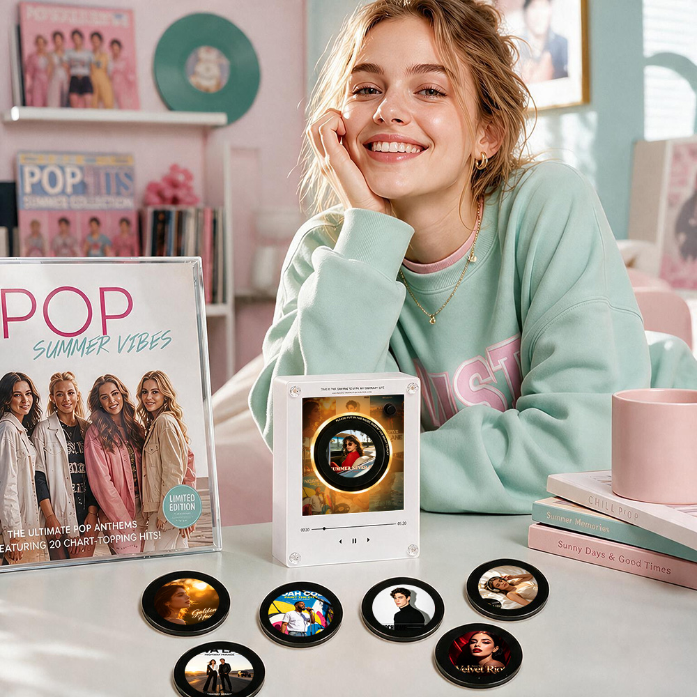 Custom Mini Vinyl Record Pop Music Player With 9 Discs Magnetic Disc Music Player with Rechargeable Battery