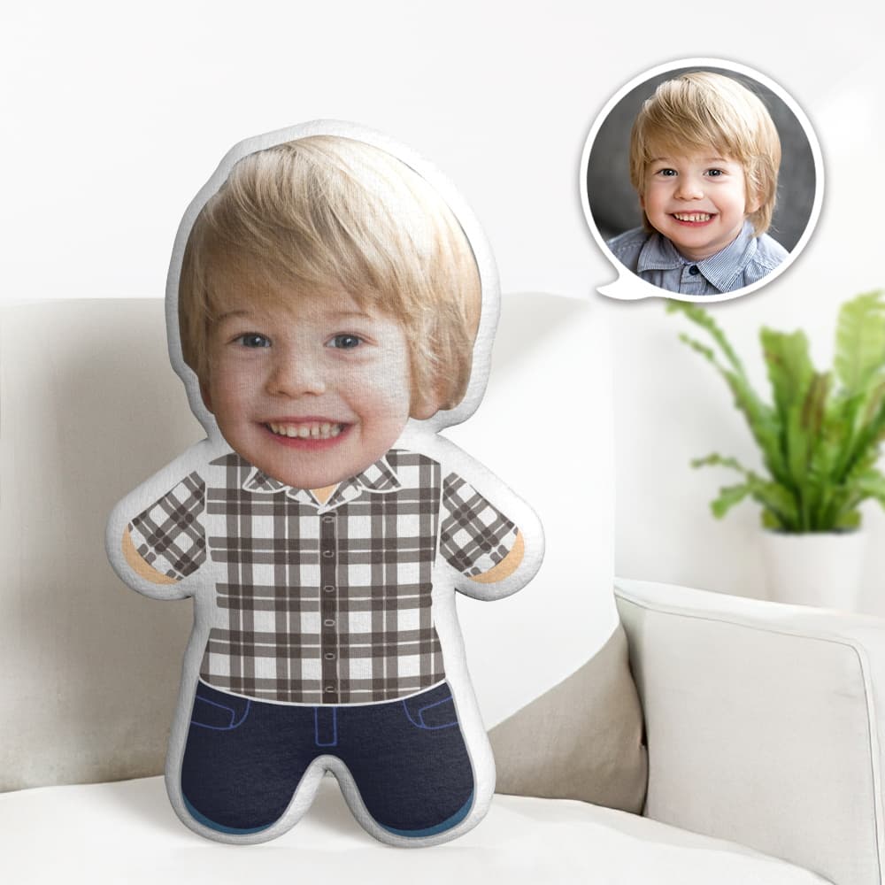 Personalized Minime Throw Pillow Custom Face Pillow Cute Minime Pillow Plaid Shirt - Giftlab
