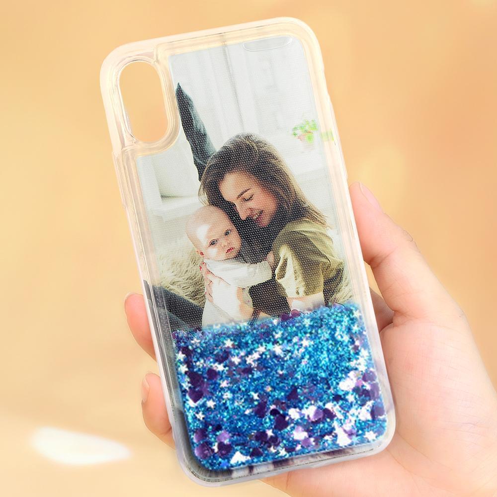 Custom Blue Quicksand Photo iPhone Case - Giftlab