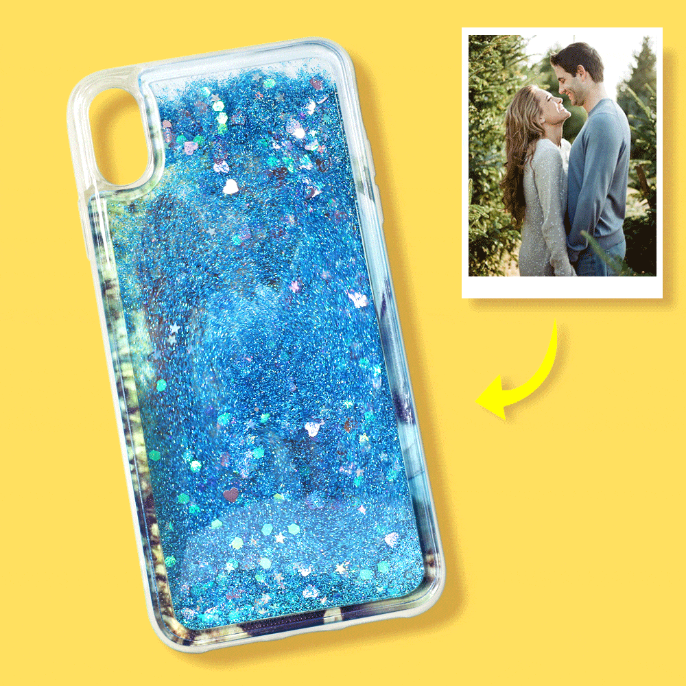 Custom Blue Quicksand Photo iPhone Case - Giftlab