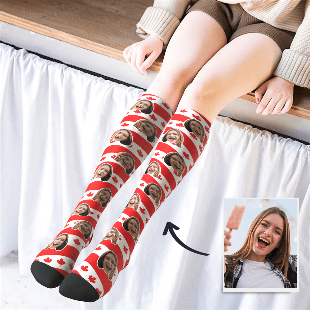Canada Gift For Girls Custom Knee High Socks with Canada Flag Christmas Gift - Giftlab
