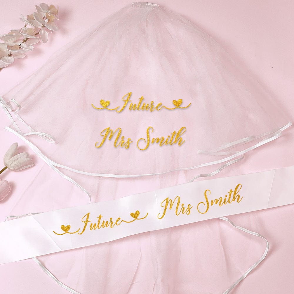 Personalized Bride Veil Sash Set Bride to be Veil Hen Party Accessories - Giftlab