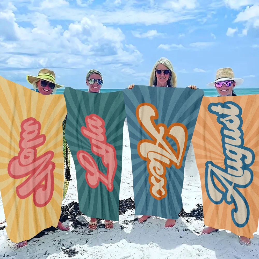 RETRO Style Personalized Beach Towel Personalized Name Bath Towel Custom Beach Towel With Name Outside Birthday Vacation Gift - GiftLab