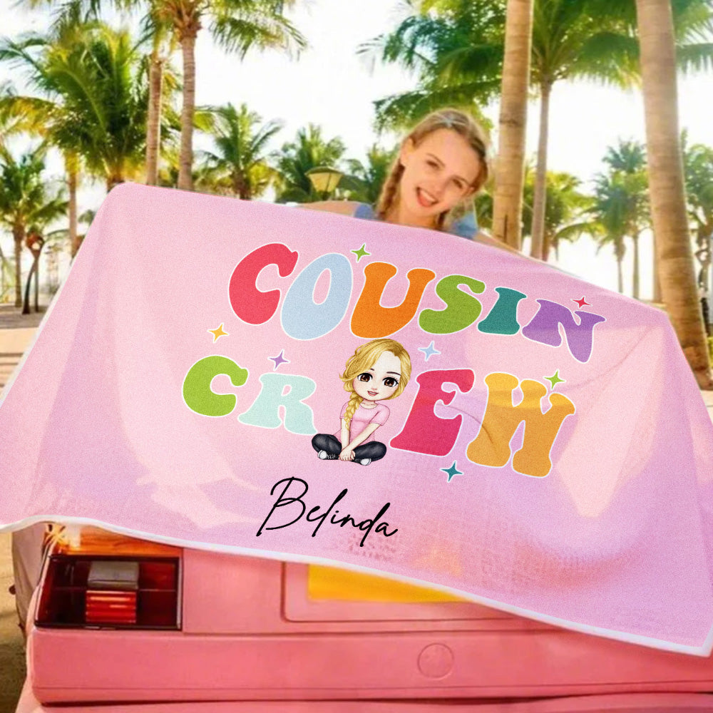 Personalized Cousin Crew Cartoon Beach Towel with Name Beach Vacation Accessories Gift - Giftlab
