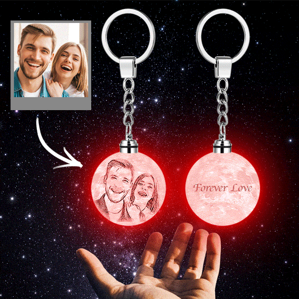 Photo Moon Lamp Keychain 3D Printed Anniversary Gifts Multicoulor Light - Giftlab