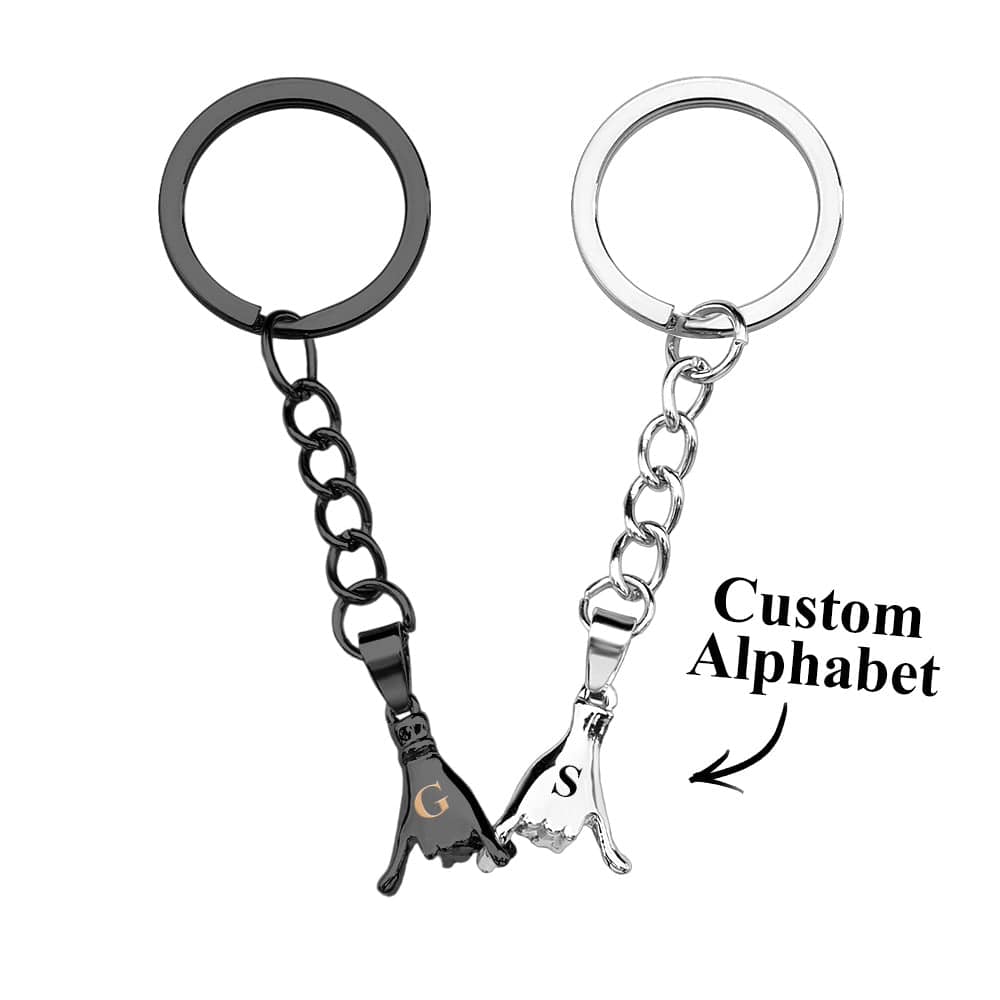 Custom Letter a Pair of Promise Holding Hands Keychains Engravable Keychain Set Gifts For Couples - Giftlab