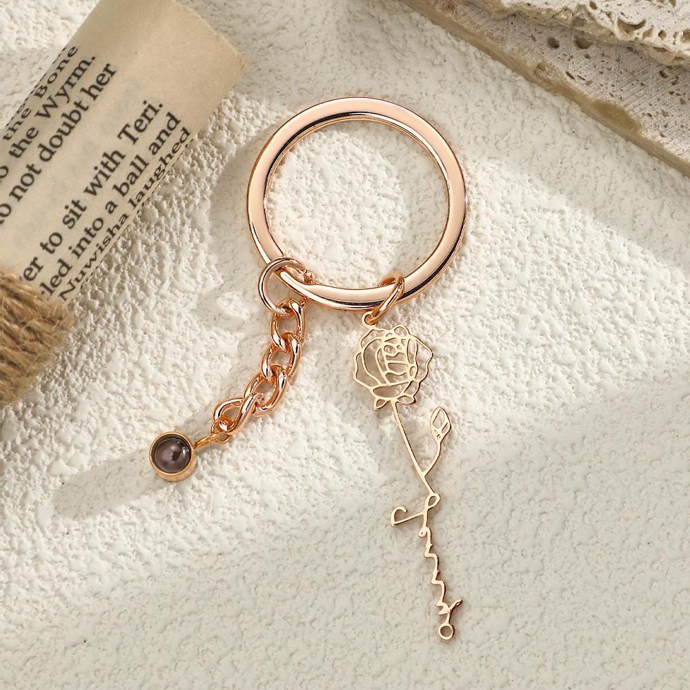 Custom Projection Keychain Birthday Flower Romantic Gift - Giftlab