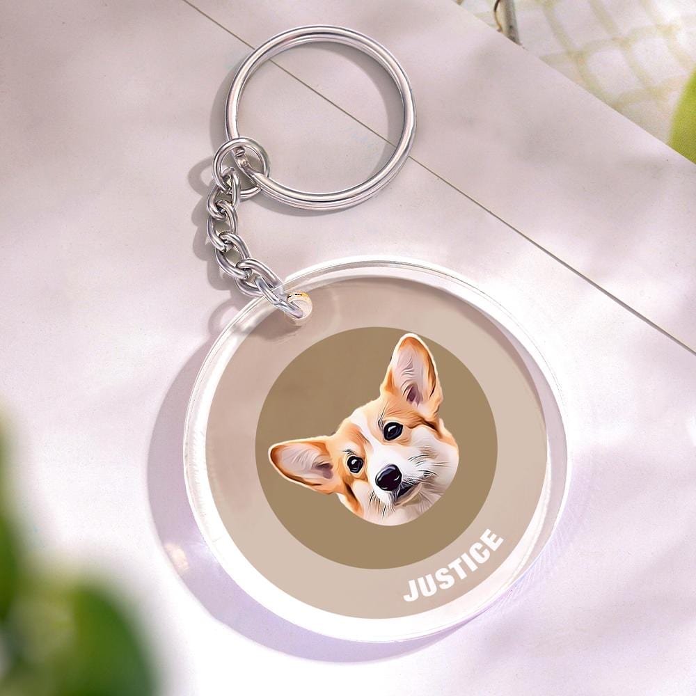 Custom Round Keychain Personalized Pet Photo with Name Keychains Gift for Pet Lover - Khaki - Giftlab