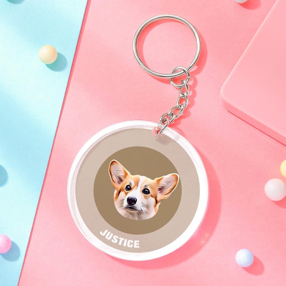 Custom Round Keychain Personalized Pet Photo with Name Keychains Gift for Pet Lover - Khaki - Giftlab