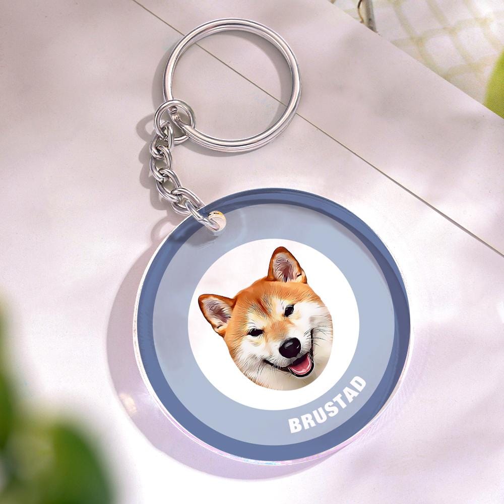 Custom Round Keychain Personalized Pet Photo with Name Keychains Gift for Pet Lover - Blue - Giftlab