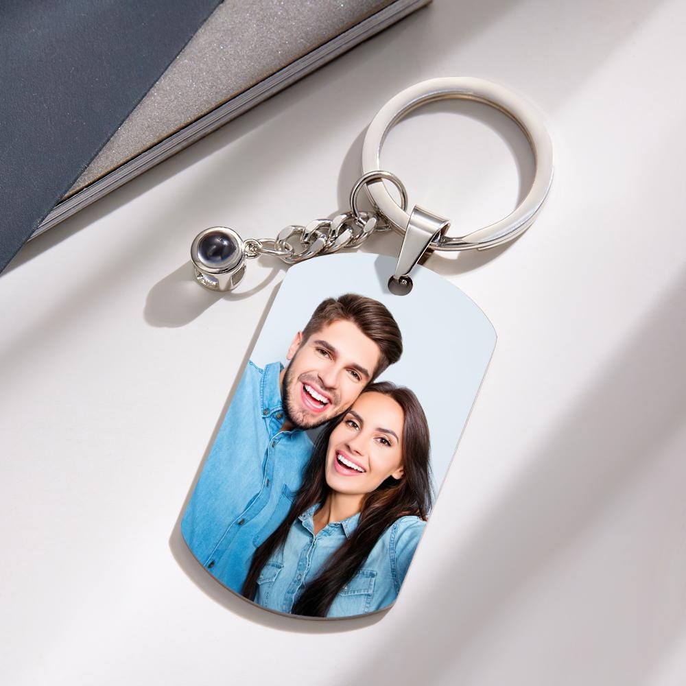 Custom Projection Photo Engraved Keychain Simple Couple Commemorate Gift - Giftlab