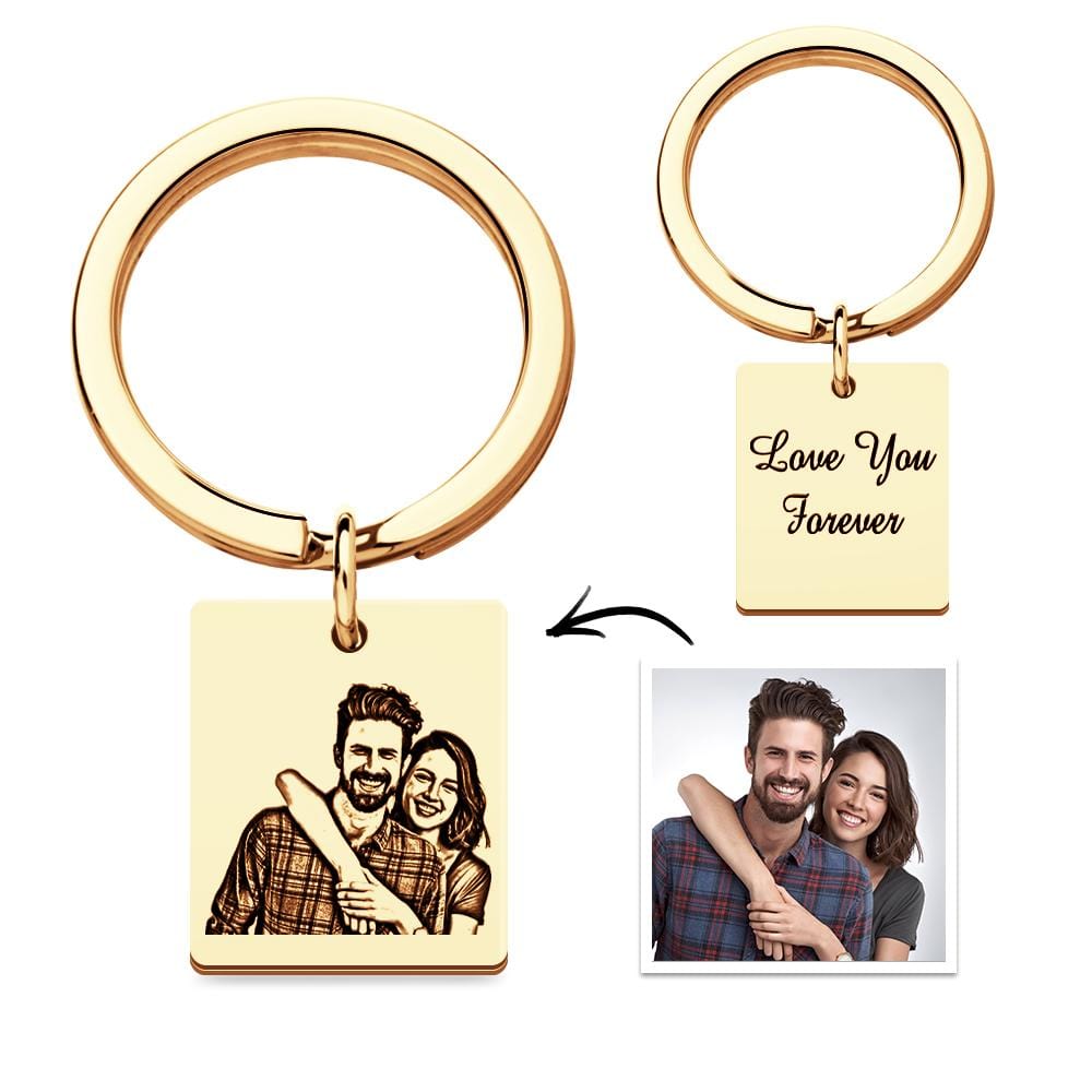 Custom Photo Keychain Personalized Engraved Keychain with Text for Couple - Giftlab