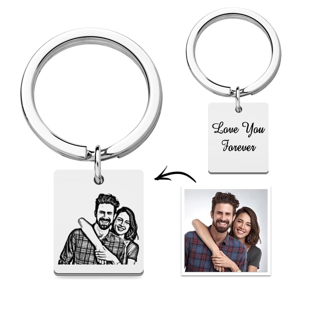 Custom Photo Keychain Personalized Engraved Keychain with Text for Couple - Giftlab
