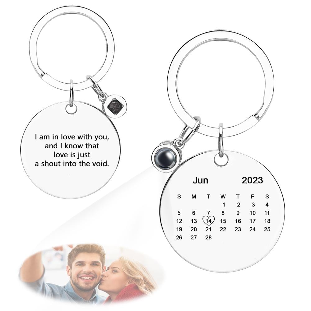 Custom Photo Projection Keychain Personalized Calendar with Text Key Ring - Giftlab