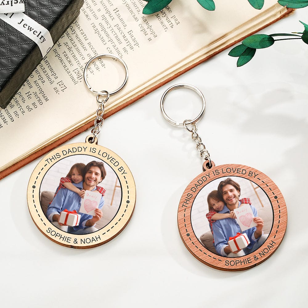 Custom Photo Keychain Personalized Wooden Round Keychain Father's Day Gift - Giftlab