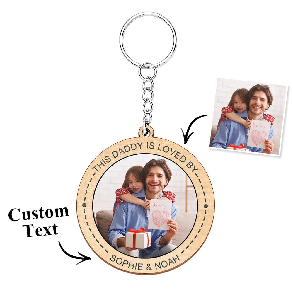 Custom Photo Keychain Personalized Wooden Round Keychain Father's Day Gift - Giftlab