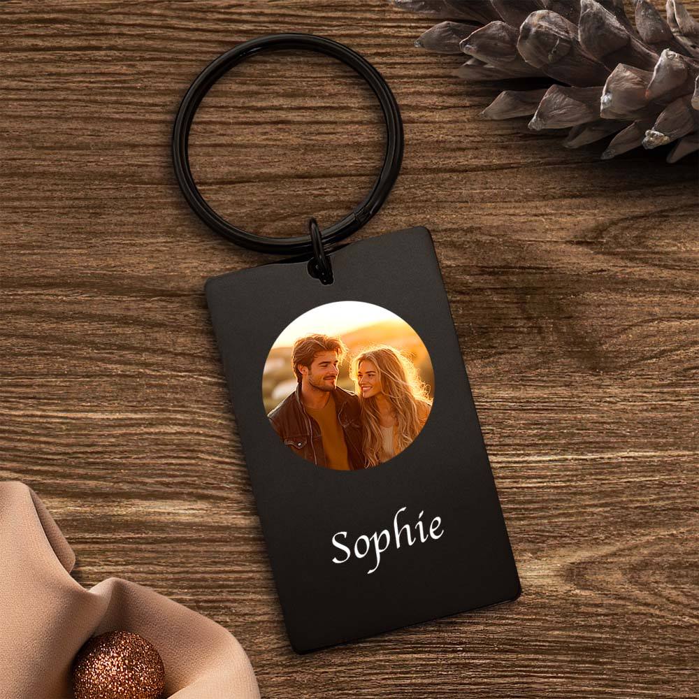 Custom Photo Keychain With Text Couple Gift Idea Black and White Filter - Giftlab